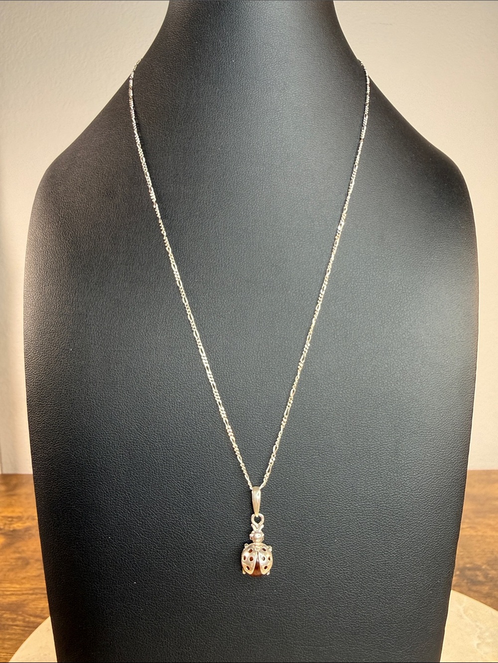 925 Sterling Silver Amber Ladybug Pendant Necklace